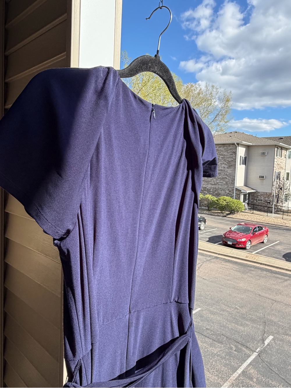 🆕🫐 Jessica Howard Navy Blue Fit & Flare Dress Petite 12P Tie Waist Office Midi - Picture 13 of 17